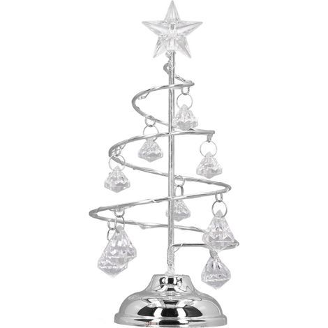 Small Crystal LED Christmas Tree Lamp, Decorative Iron Night Light, Ornament for Gift, Silver White (1/5)
