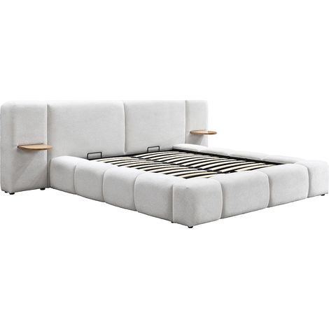 Letto contenitore con comodini 180 x 200cm Tessuto bouclette Beige – VILACO