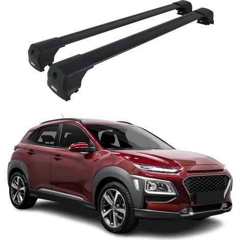 OMAC Aluminium Dachträger Querträger für Hyundai Kona I 2018-2023 – City Crash – ISO/PAS 11154:2006 – Abschließbar – Max. 75 kg – 2 Stangen Schwarz