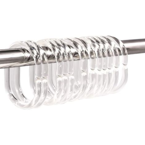 Un ensemble de 24 anneaux de rideau de douche en forme de C, fabriqués en plastique épais. (1/5)