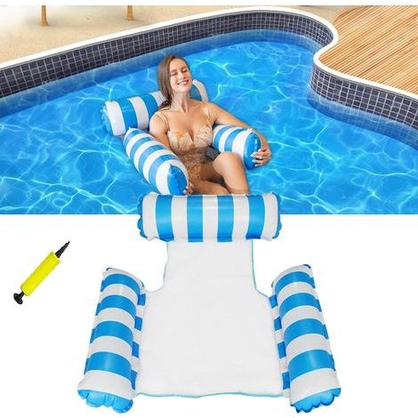 Matelas gonflable 3 en 1 pour piscine – Hamac extra large, chaise longue pliable et portable pour adulte, dimensions 90 x 96 cm, idéal pour les vacances à la plage et à la piscine, gonfleur gratuit (c (1/5)