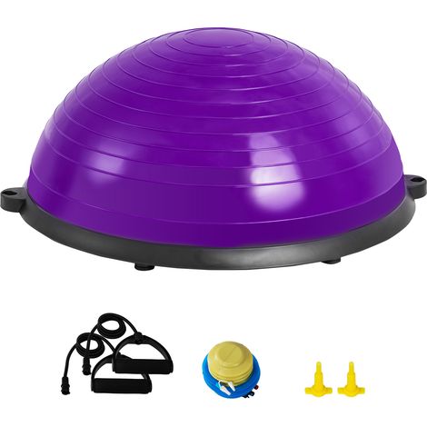 Mophorn Halb-Gymnastikball-Trainer, 58,4 cm Balance-Ball, 295 kg Stabilitätsball, Yoga-Ball mit Widerstandsbändern und Fußpumpe, Kraft-Fitnessball für das Heim-Fitnessstudio, Lila