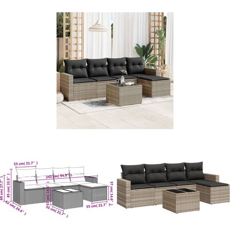 6-tlg. Garten-Sofagarnitur mit Kissen Hellgrau Poly Rattan - Gartenmöbel - Esszimmergarnitur - Outdoor Möbel - Lounge Set - Rattan Sofa - Home & Living (1/3)