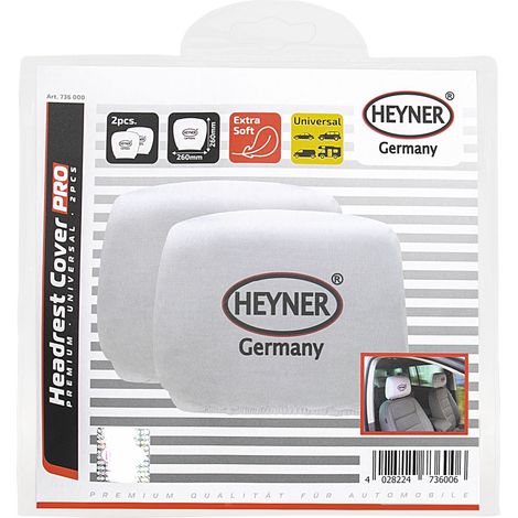 HEYNER® Kopfstützenbezug HeadComfort – 2er Set, universal, extra weich, 100 % Baumwolle, waschbar, weiß mit HEYNER®-Germany-Symbol