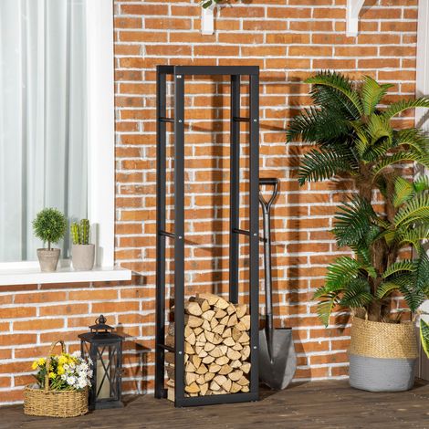 Porte-bois vertical d’intérieur d’une capacité maximale de 100 kg - 40x25x150 cm - abri à bois métallique extérieur et intérieur - noir (1/5)