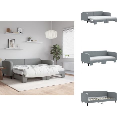 Lit de jour avec gigogne et matelas gris clair 90x200 cm tissu - Canapé Convertible - Lit Tiroir - Lit Invité - Literie - Meuble Multifonctionnel (1/5)