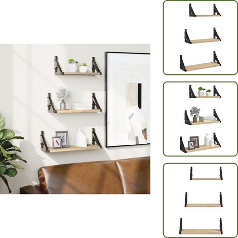 The Living Store 3-tlg. Wandregal-Set Sonoma-Eiche Holzwerkstoff - Holzwerkstoff (1/5)
