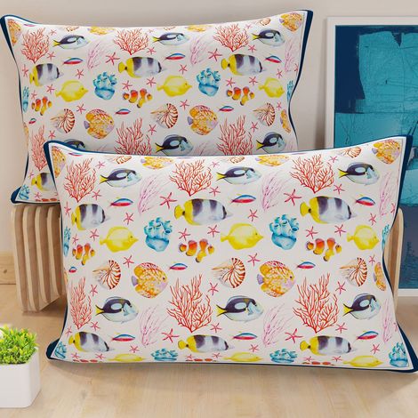 Lot de 2 Taies d'Oreillers 80x40 cm 100% Microfibre Hypoallergénique, Housse Oreiller Rectangulaire Blanc Marine 05, Paquet de 2