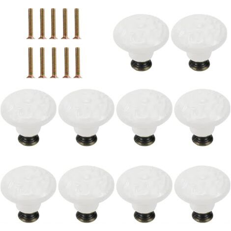 Lot de 10 boutons de porte en céramique blanche de 34 mm, boutons de tiroir vintage en forme de champignon pour armoire, commode, tiroir, porte d'armoire (1/5)
