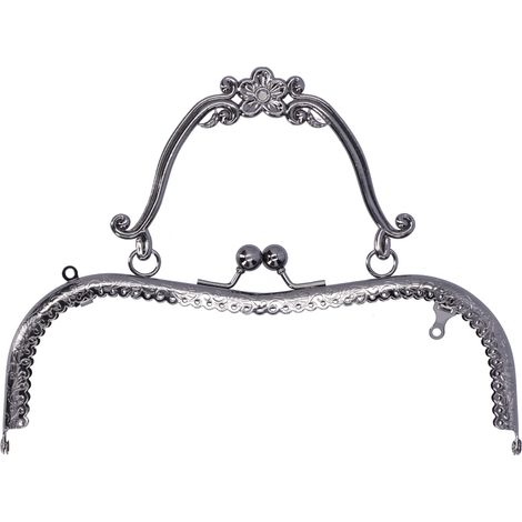 Cadre de sac à main métallique avec fermoir baiser, poignée rétro estampée, accessoires de quincaillerie 20,5 cm gris acier B01-029—00551 (1/5)