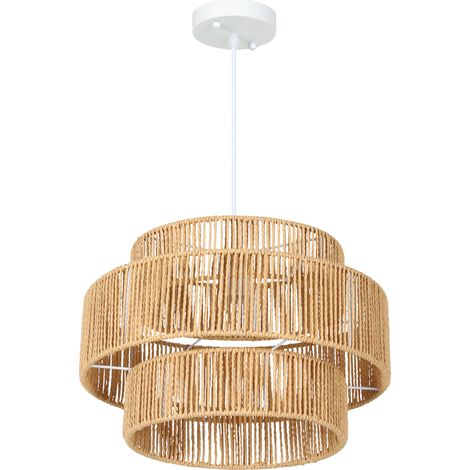 Lampe suspendue, corde de chanvre, métal, abat-jour à 3 niveaux, marron clair (1/5)