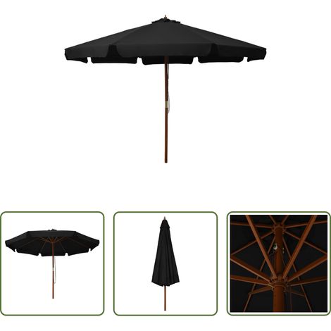 vidaXL Holzmast - Sonnenschirm mit Holzmast 330 cm Schwarz (1/5)