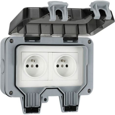 Außensteckdosenleiste, französischer Stecker, 16 A, 2er-Pack – Grau (1/2)
