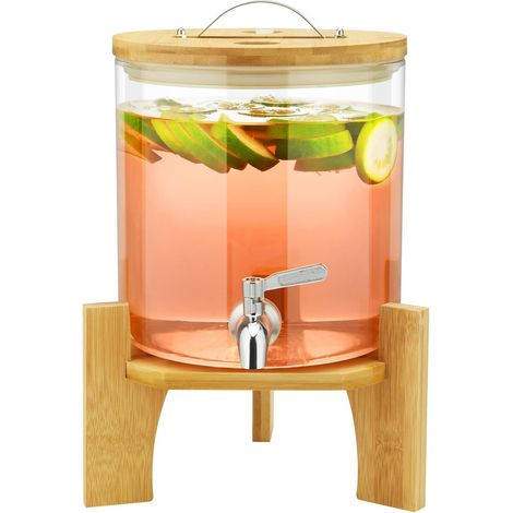 Distributeur De Boissons Chaudes Ou Glacées, 5L Distributeur Boissons Avec Support En Bois, Fontaine a Punch Pour Les Goûters à La Limonade Ou Les Goûters Au Thé, Lavable Au Lave-Vaisselle (1/5)