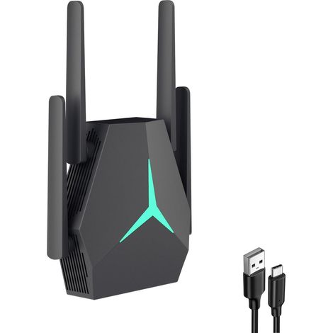 5G Repetiteur WiFi Puissant sans Fil 1200mbps Amplificateur de Signal WiFi Bi-Bande,4 antennes,2 Rj45 Ports LAN,Répéteur Puissant pour la Maison et Le Bureau Couverture jusqu'à 9800 m³ (1/5)