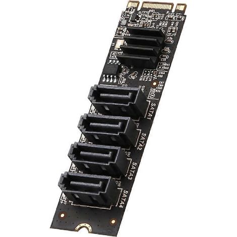 Carte d'extension M.2 vers 4 ports SATA 3.0 pour disques durs PC, adaptateur haute vitesse (1/5)