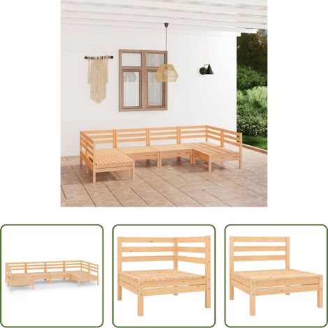 Holzsofa -  6-tlg. Garten-Lounge-Set Massivholz Kiefer (1/5)