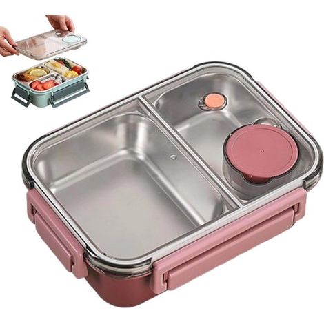 Fiambrera，850 ml，Acero inoxidable，Fiambrera para adultos，Fiambreras a prueba de fugas，Apta para lavavajillas，Ideal para la escuela，Rosa (1/5)