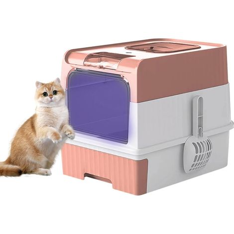 Katzentoilette mit Schaufel, selbstreinigend, UV-desinfizierend, Katzenklo (Rosa, 48 x 34,5 x 37 cm)