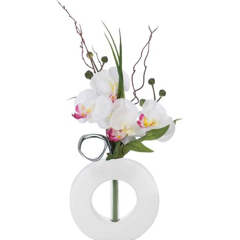 Vaso di orchidee artificiali bianche in ceramica H44cm - Rosa bianca - Atmosphera créateur d'intérieur