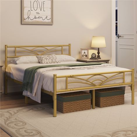 Homevive Cama Doble con Espacio Bajo Marco Metal Altura 32 cm Cama Individual con Cabecera para Colchón de 140X 200 cm Oro (1/5)