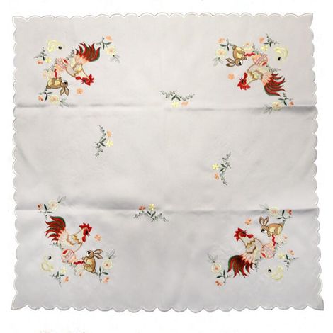 Mantel de Pascua antimanchas de 85x85 cm con diseño de gallo. (1/2)