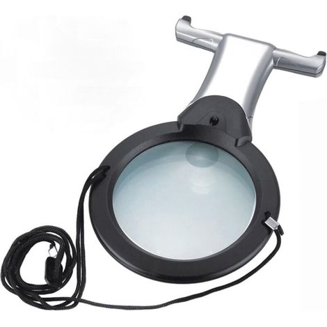 Loupe montée sur la poitrine 2,5 x grand objectif 6 x petite lentille pour protéger le cou portable bureau divers avec 2 lumières LED tricot broderie lecture journaux (1/4)