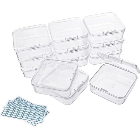 Lot de 12 Boîtes de rangement, Plastique transparent, Couvercle à pression, Pour perles, Bijoux, Artisanat