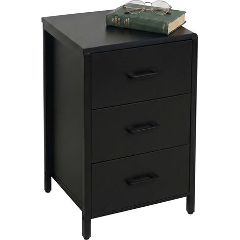 Black 3 drawer bedside table mdf steel 60x40x40 cm 229384366 229384366 229384366 (1/5)