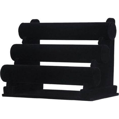 Porta bracciali a 3 livelli in legno naturale – Elegante supporto da parete per orologi, bracciali e collane – Design compatto e funzionale