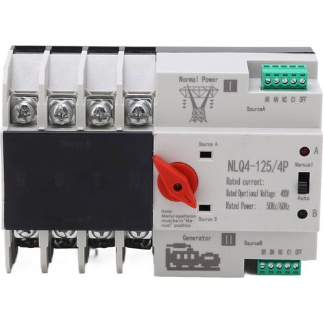 Aolidsive Commutateur de Transfert Automatique à Double Alimentation NLQ4 125 4P Alimentation de Secours en Matériau PC Résistant aux Hautes Températures pour les Maisons, les Usines, les Centres (1/5)