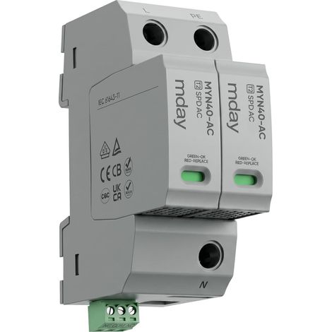 Dispositif de protection contre les surtensions SPD type 2, MYN40-275 1+NPE AC 275 V, 20-40 kA avec contact de signal à distance, Up ≤ 1,5 kV, protection contre la foudre (1/5)
