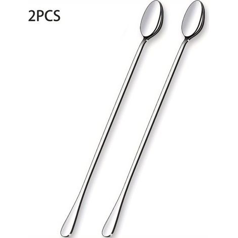 Cuchara de café de 29 cm，cuchara larga de acero inoxidable para preparar cócteles y té helado，accesorios para cafetería (juego de 2) (1/2)