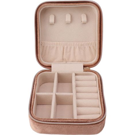 Reise-Schmuckkästchen aus Samt, Organizer mit 2 Fächern, kleines, tragbares Aufbewahrungsetui mit 2 Fächern für Halsketten, Ringe, Ohrringe und Armbänder, Typ 3 (1/5)