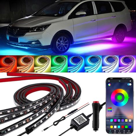 Kit di illuminazione per auto, spettacolo di luci multicolore controllato tramite APP sincronizzato con la musica, strisce luminose RGB impermeabili per auto, camion e SUV 【90120 cm】