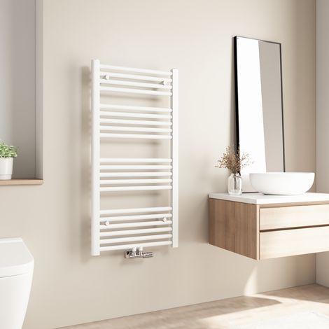Radiateur de salle de bains Heilmetz 100x50cm Blanc Sèche-serviette eau chaude Raccord Central 427W