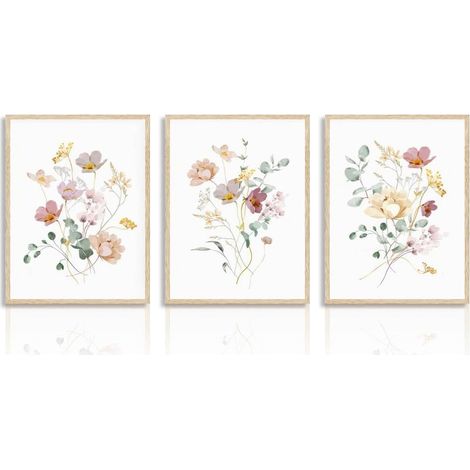 Affiche Décorative Murale Fleur Aquarelle Poster Botanique Minimaliste pour Chambre Salon Décoration 30x40cm Lot de 3 Sans Cadre (1/5)