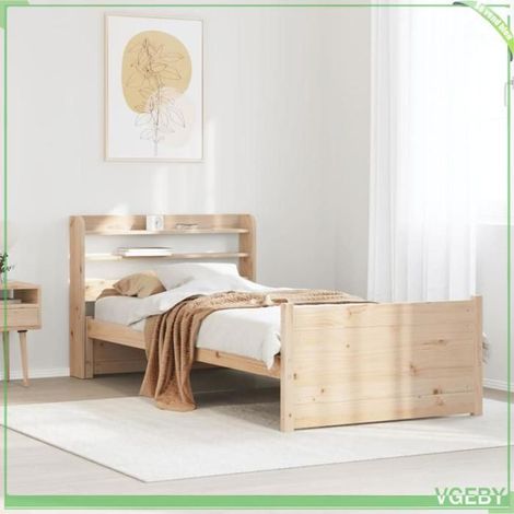 Cadre de lit avec tête de lit - 3306756 - Bois de pin massif - 2 étagères - 90 x 200 cm (1/5)
