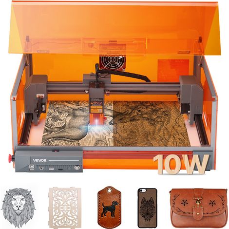 Graveur Laser 10 W Machine Gravure et Découpe Laser, avec Boîtier, Zone de Travail 30 x 30 cm, Vitesse de Gravure 7000 mm/min, pour Graver Bois, Cuir, Verre, Papier, Certains Métaux, Classe 1 (1/5)