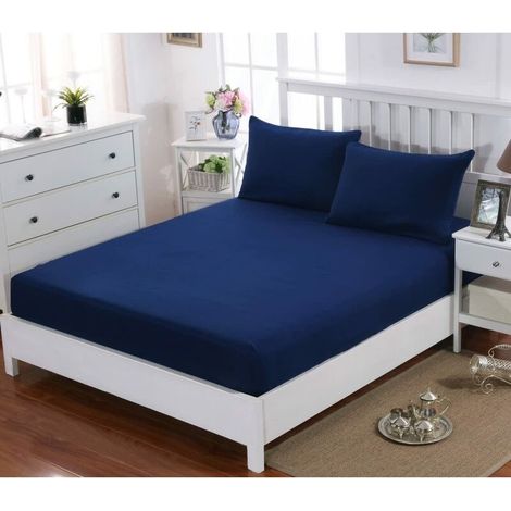VURAHOME - Spannbettlaken 160x200cm mit 30cm Tasche, Marineblau, Mikrofaser (1/5)