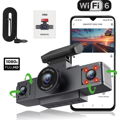 Caméra embarquée DVR pour voiture avec Wi-Fi, 1080p (sans carte SD, 3 canaux) (1/4)