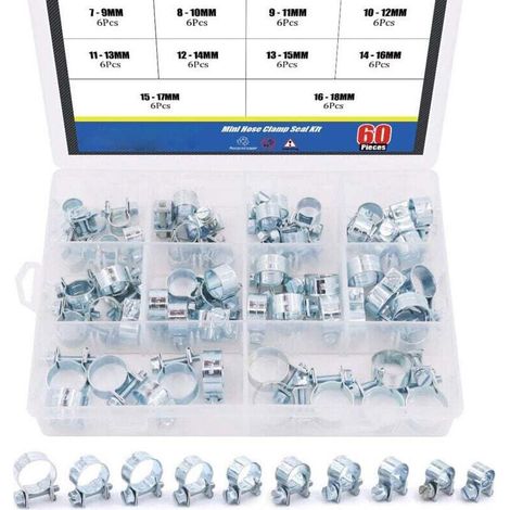 Lot de 60 mini colliers de serrage pour tuyau à essence diesel 10 tailles (1/4)