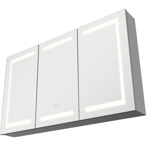Armoire à pharmacie lumineuse avec miroir, 100 x 60 cm, fixation murale, 3 couleurs d'éclairage LED à intensité variable, miroir en verre trempé, fonction mémoire, 2 étagères réglables, prises électri (1/5)