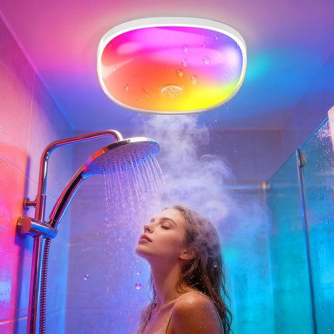 Plafonnier Étanche IP65 Rechargeable pour Douche/Salle Bain - Luminaire d’Ambiance avec 16 Couleurs, Télécommande/Commande, Magnétique Sans Fil sur Plafond/Mur, pour Baignoire, Badezimmer (1/5)