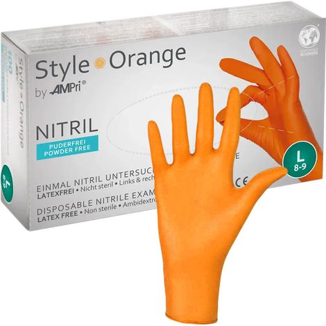 Ampri Style orangefarbene Nitrilhandschuhe Größe L, 100 Stück (1/5)