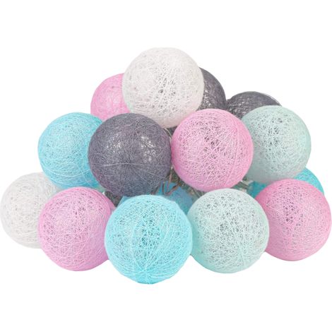 Guirlande Lumineuse - 20 LED - Boules Coton - 3 M - Fonctionne Sur Piles - Pour Décoration Intérieure Extérieure - Noël Mariage Fêtes Jardin (1/5)