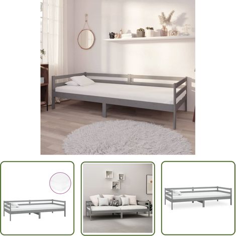 The Living Store Tagesbett mit Matratze 90x200 cm Grau Kiefer Massivholz - Holz Tagebett - Massivholzbette - Gästebett - Klappbett - Doppelbett (1/5)