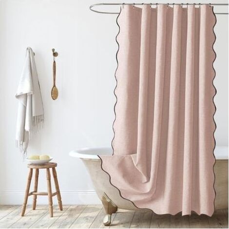 Rideau de Douche en Lin Texturé 90x180cm, Rideau de Douche Étroit, Imperméable, Anti-moisissure, Lavable pour Salle de Bain avec Anneaux, Rose (1/5)