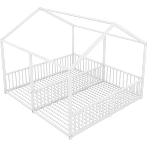Letto per bambini in metallo 90 x 200 cm bianco a casetta con sponde e scala (1/5)