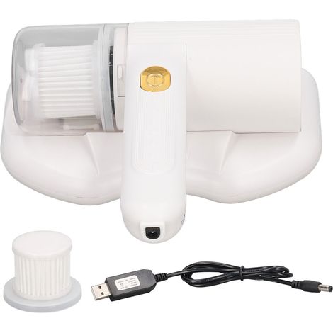 Aspirateur Anti-Acariens Sans Fil USB Rechargeable, Lumière Violette, 20Kpa, Éliminateur d'Acariens Électrique Blanc